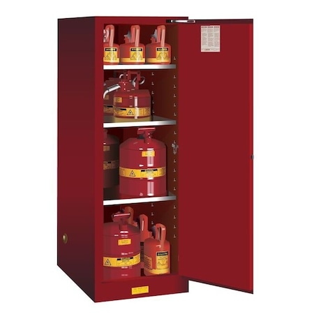 Justrite 54 gal, 3 Shelves, 18-Gauge Steel, 23.25 in W x 65 in H x 34 in D, Red 895421